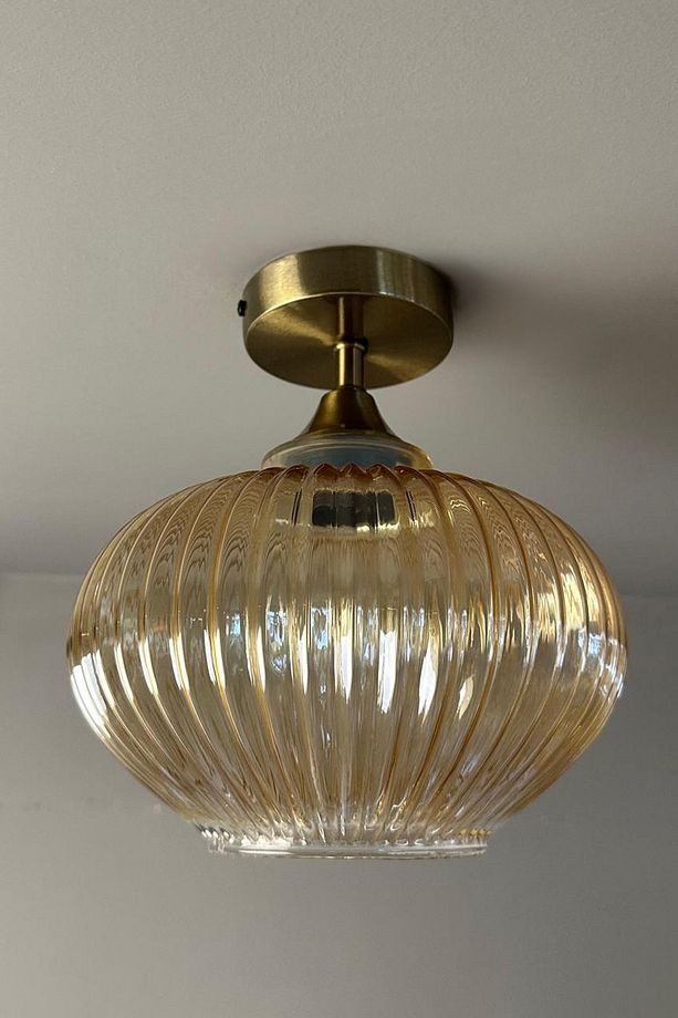 Ruiz Cam Bal Rengi Piramit Plafonyer Başlık Tekli Avize Retro Sarkıt Lamba Restoran Salon Aydınlatma - 1