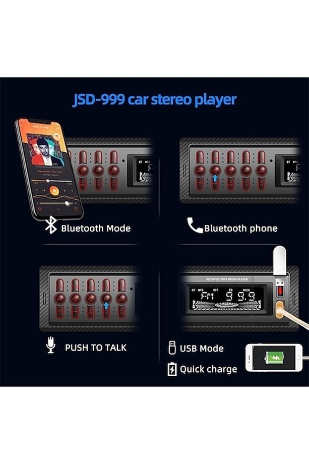Primat Çift Amfi Çıkışlı 4x60watt 63 Max Ses Hızlı Şarj Usb Girişli Araba Teybi Oto Teyip - 4