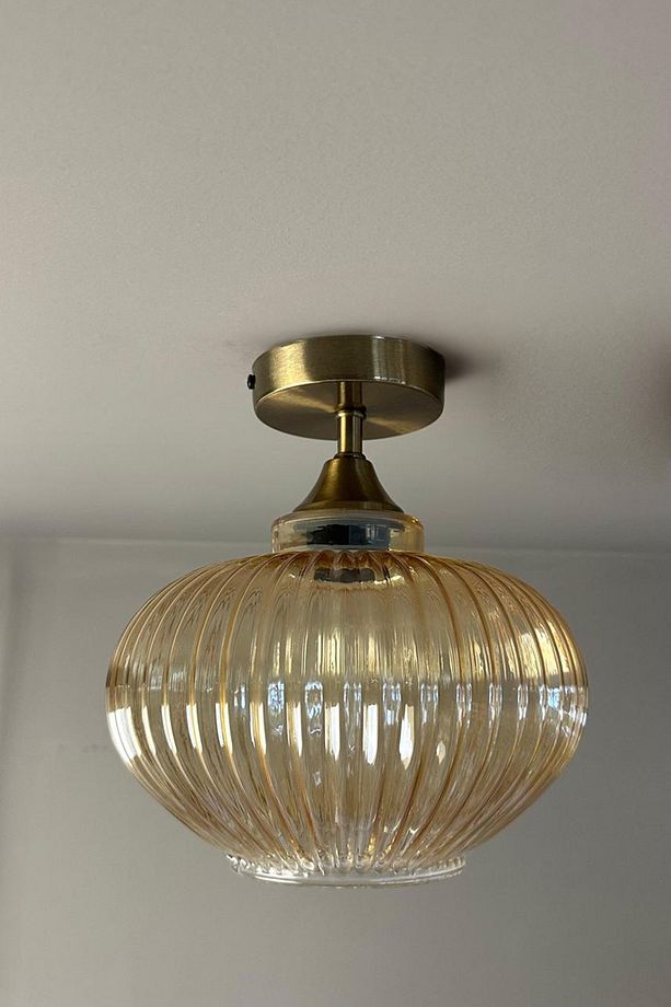 Ruiz Cam Bal Rengi Piramit Plafonyer Başlık Tekli Avize Retro Sarkıt Lamba Restoran Salon Aydınlatma - 2