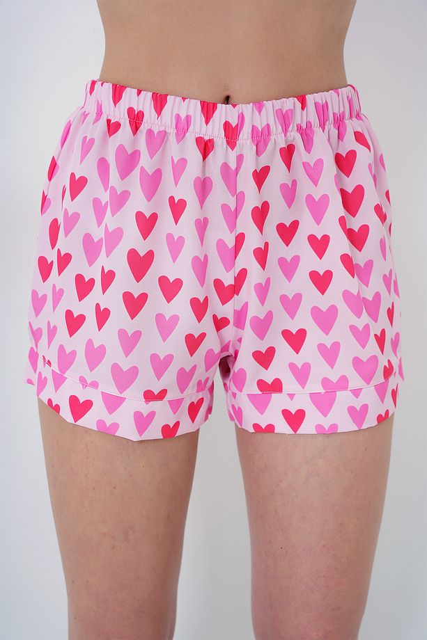 Kadın Pembe-kırmızı Duble Manşet Ve Paça Detaylı Dokuma Gömlek Ve Şortlu Pijama Takımı Pjmx13919 - 4