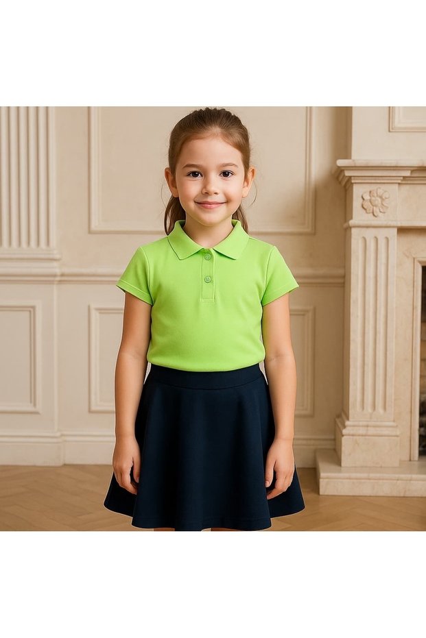 Polo Collar Short Sleeve Pistachio Green Girls School T-Shirt