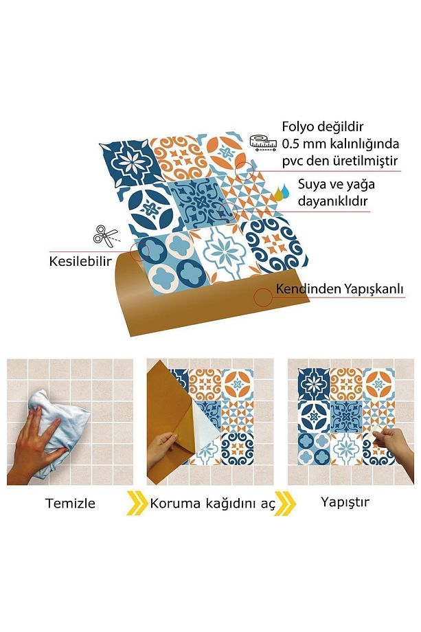Kendinden Yapışkanlı Kontrast Desenli Pvc Karo 30x30 Cm (33 Adet) 3m2 - 3