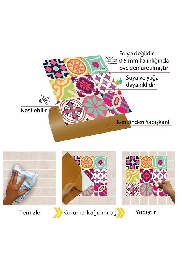Kendinden Yapışkanlı Colorful Desenli Pvc Karo 30x30 Cm (33 Adet) 3m2 - 3