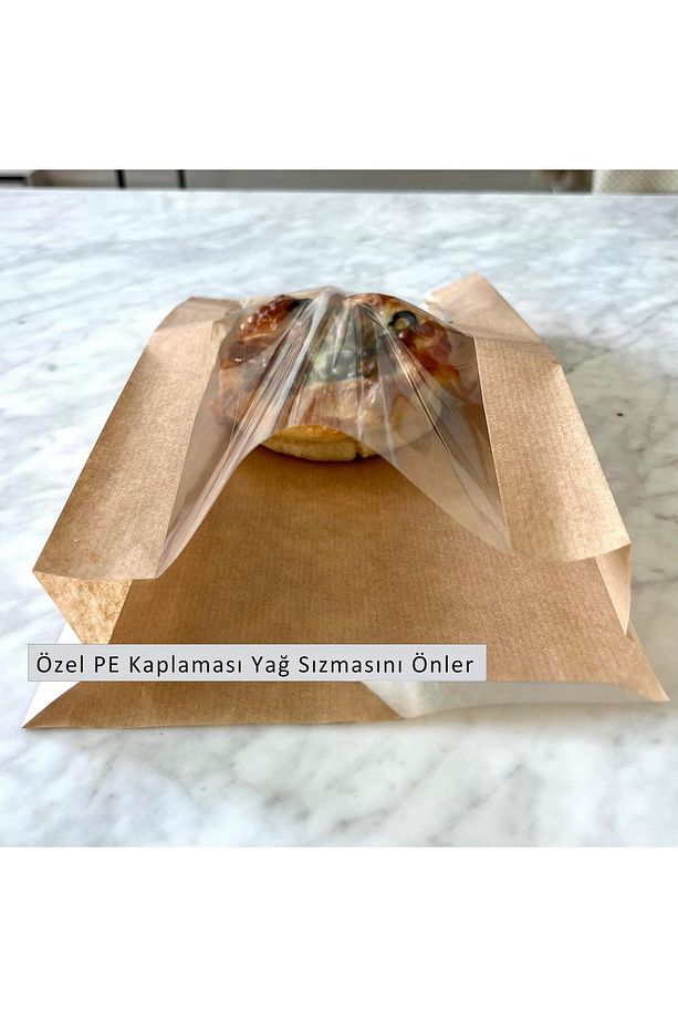 Kraft Şamua Pencereli Kese Kağıdı, Körüklü Ambalaj Poşeti, Butik Hediye Paketi, 100 Adet, 12x25 Cm - 7