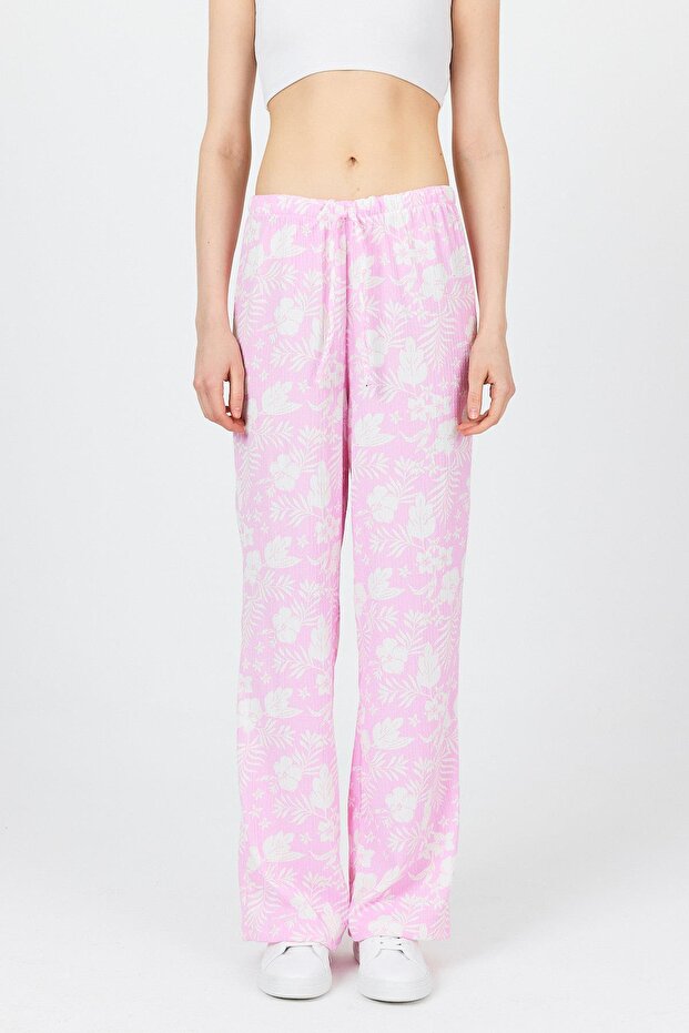 Candy Pink Elastic Waist Patterned Pants 4725A - 2