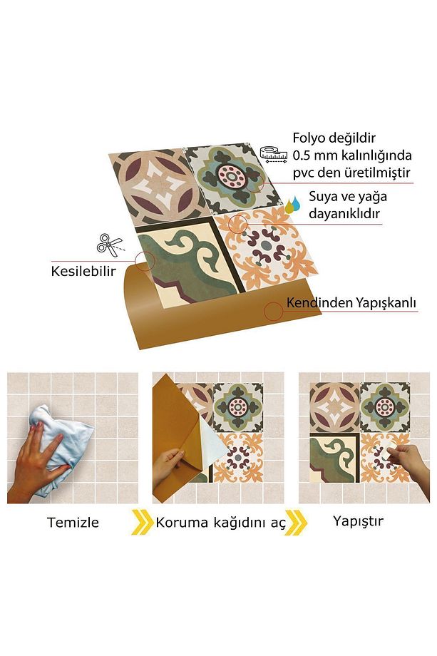 Kendinden Yapışkanlı Kafkas Desenli Pvc Karo 30x30 Cm (33 Adet) 3m2 - 3