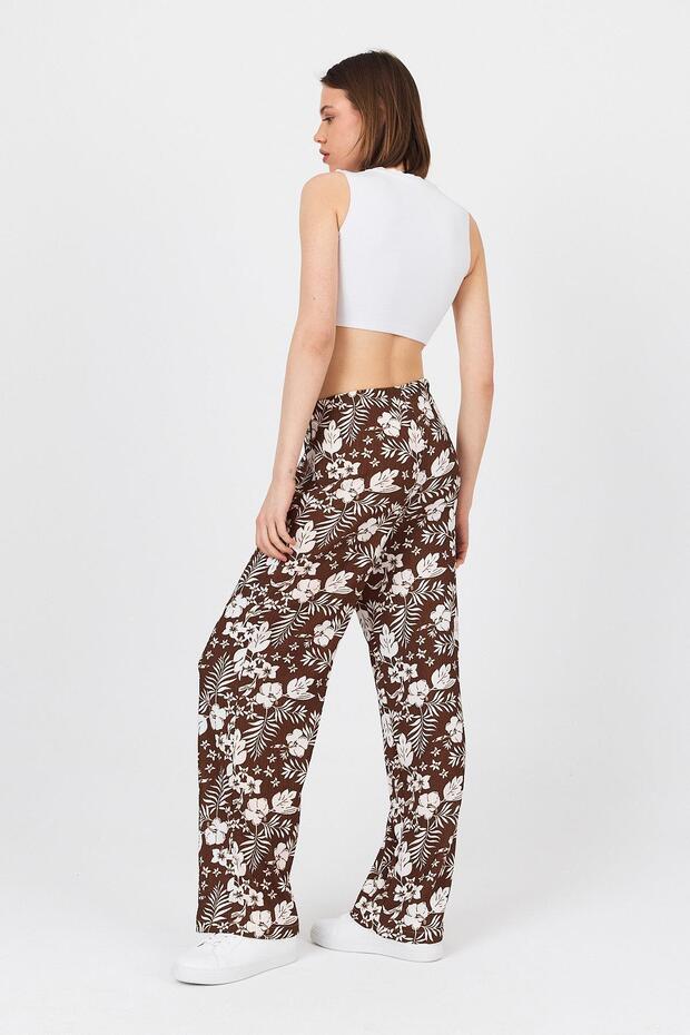 بنطال منقوش بخصر مطاطي بني 4725A - 6