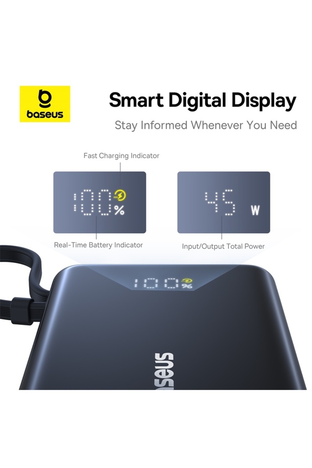 PicoGo Digital Göstergeli Süper Hızlı 10000mAh 45W Laptop Şarj edebilen Powerbank Siyah - 6