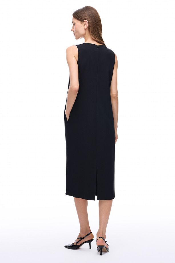 Seras Regular Fit Midi Boy Sıfır Kol V-Yaka Siyah Elbise - 4