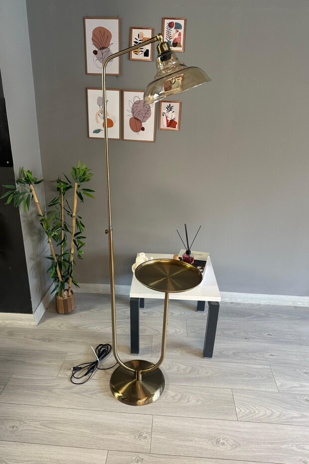 Cam Bal Rengi Düz Gövde U Tepsi Hareketli Başlık Lambader Modern Metal Oturma Odası - 4