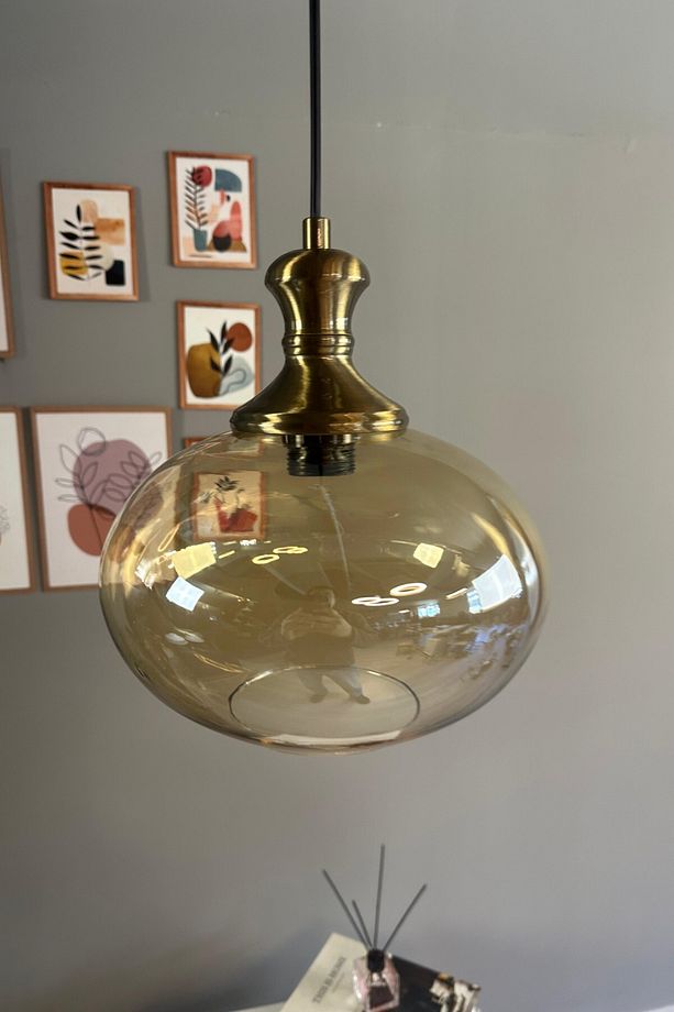 Solvia Cam Bal Rengi Tekli Avize Eskitme Tokmak Başlık Retro Sarkıt Lamba Salon Aydınlatma - 4