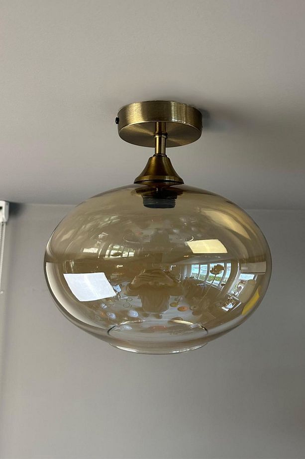 Solvia Cam Bal Rengi Piramit Plafonyer Başlık Tekli Avize Retro Sarkıt Lamba Salon Aydınlatma - 2