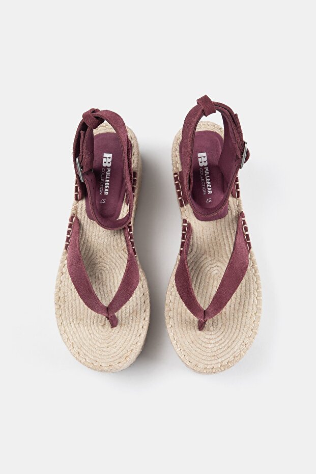 Dolgu topuklu deri sandalet - 3