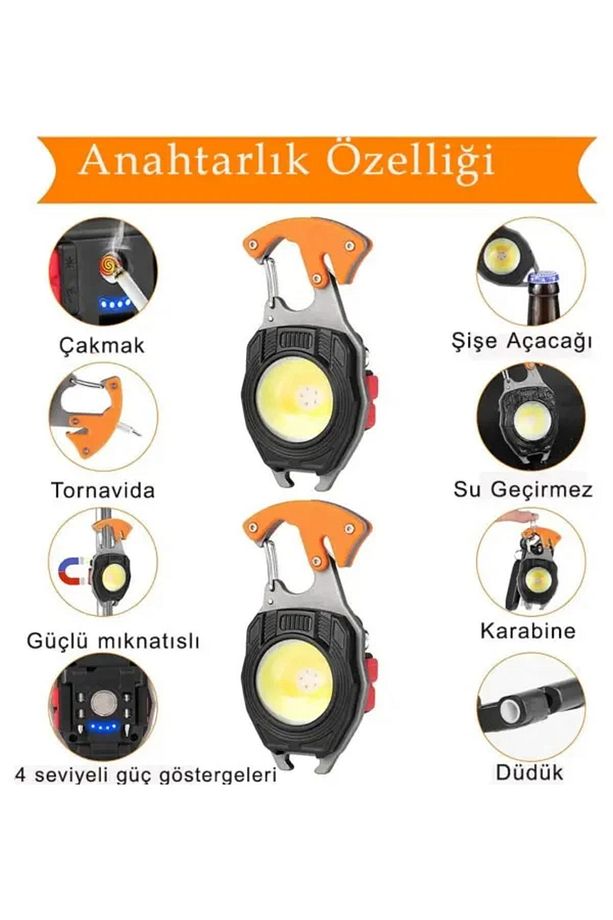 Q-Max Çok Fonksiyonlu Mini Led Lamba Anahtarlık ve Çakmak USB Şarjlı Kamp İçin Taşınabilir Tam 7 Mod - 2