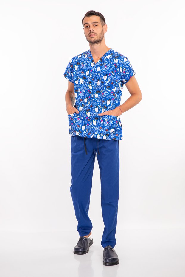 Dental Themed Navy Blue Surgical Doctor Nurse Hospital Lycra Jersey Bottom Top Suit