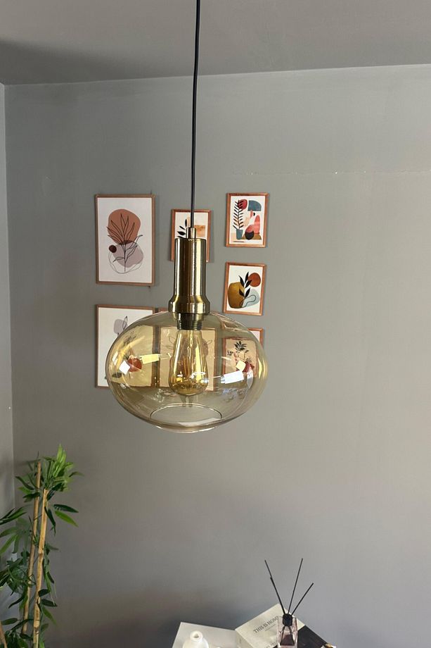 Solvia Cam Bal Rengi Tekli Avize Eskitme Fener Başlık Retro Sarkıt Lamba Salon Aydınlatma - 5