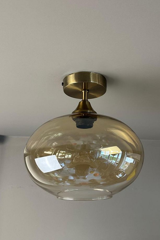 Solvia Cam Bal Rengi Piramit Plafonyer Başlık Tekli Avize Retro Sarkıt Lamba Salon Aydınlatma - 1