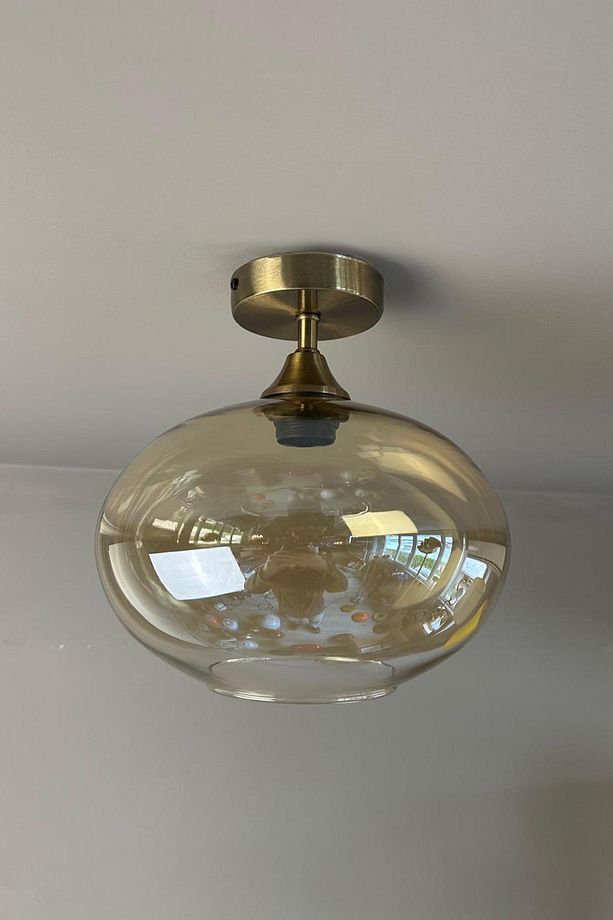 Solvia Cam Bal Rengi Piramit Plafonyer Başlık Tekli Avize Retro Sarkıt Lamba Salon Aydınlatma - 3