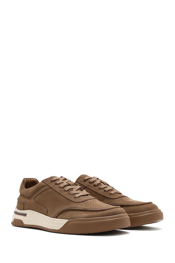 Erkek Bej Bağcıklı Kalın Tabanlı Nubuk Deri Sneaker 25SFD6110V3 - 3