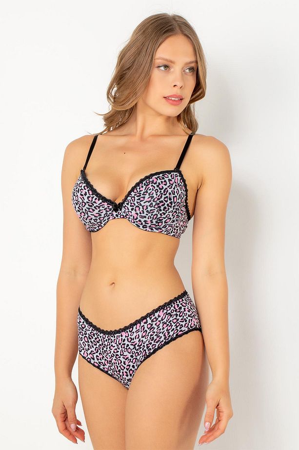 Push-up Dolgulu Leopar Desenli Viskon Sütyen Takım - 6