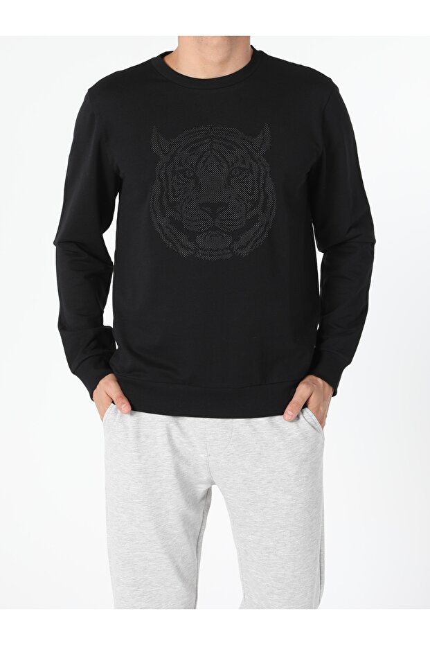 Regular Fit Erkek Siyah Sweatshirt - 4