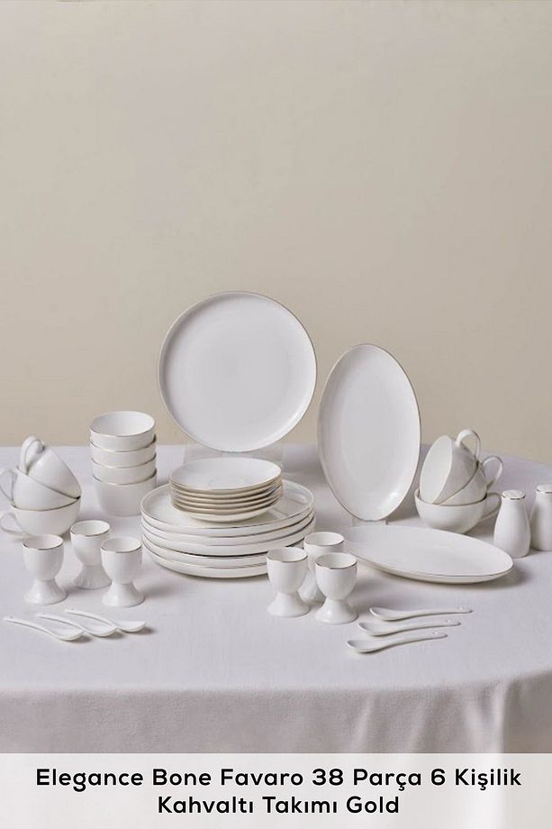 Elegance Bone Favaro 38 Parça 6 Kişilik Kahvaltı Seti Gold - 3
