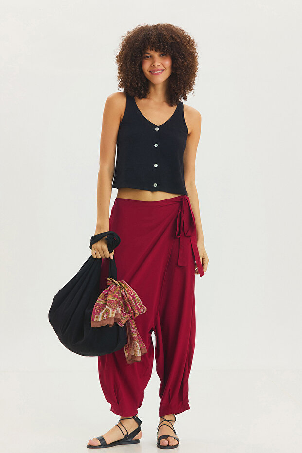 Basic Düğmeli Kısa Bluz Siyah - 2