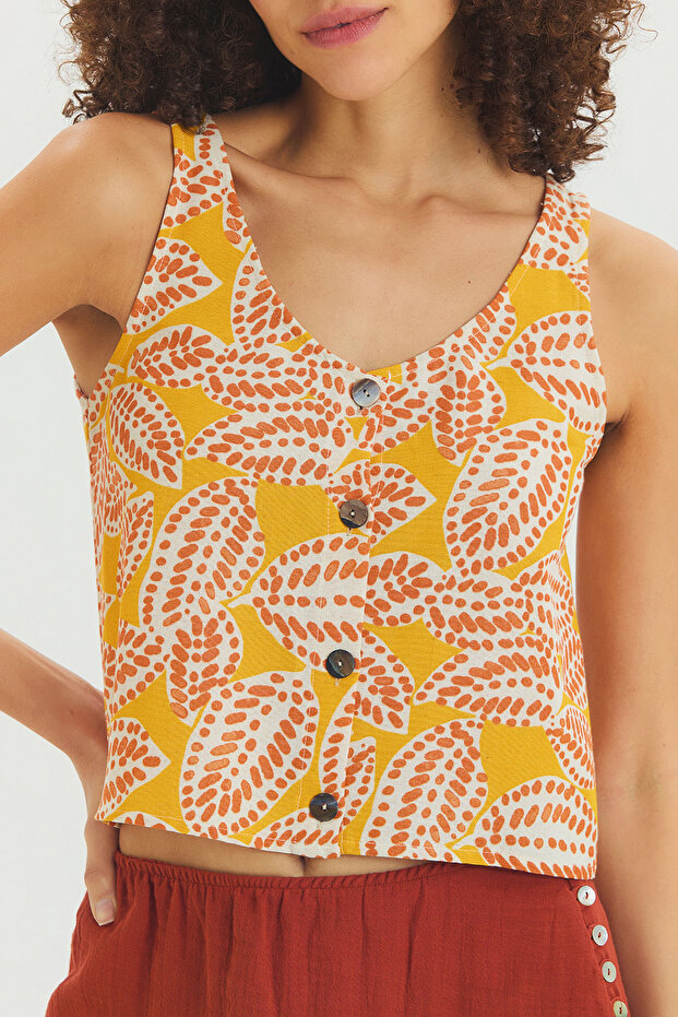 Basic Düğmeli Kısa Bluz Hardal - 6