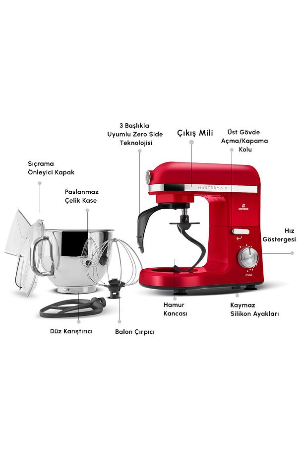 Mastermaid Chef Pro Çift Kollu Stand Mikser Imperial Red 1750 W - 4