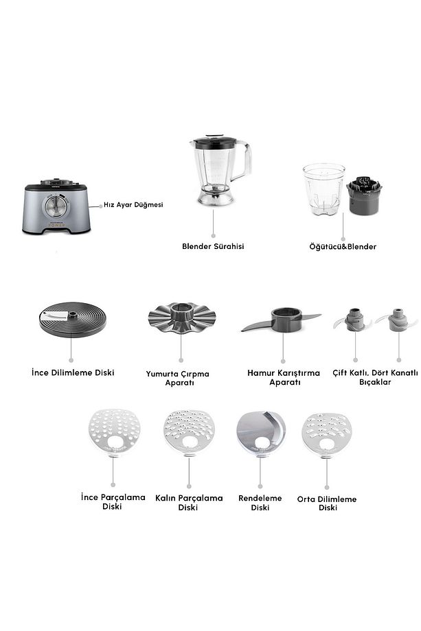 Mastermaid Power 10 in 1 Mutfak Robotu Silver Blender Seti 2000w - 4