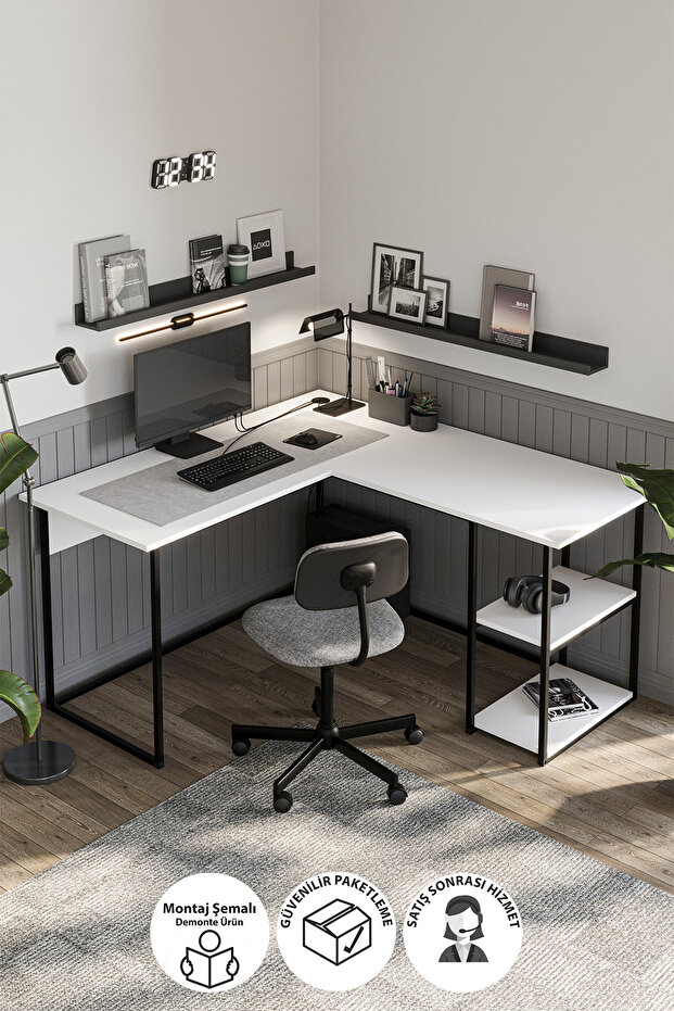 Bofigo Çalışma Masası Ofis Masası Köşe Masa Bilgisayar Masası Odin Beyaz