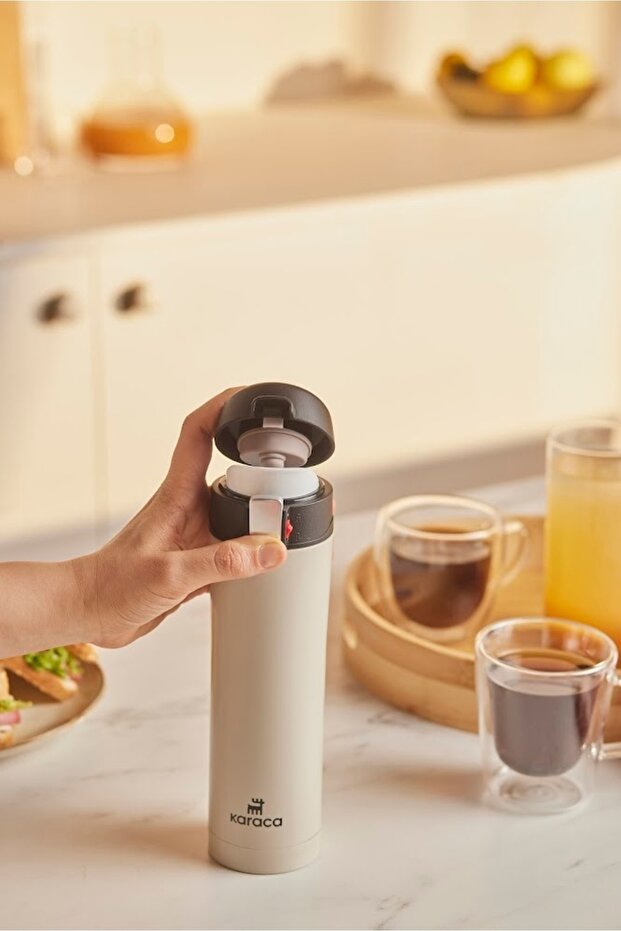 Pluton Çelik Sızdırmaz Termos 450 Ml Krem - 3