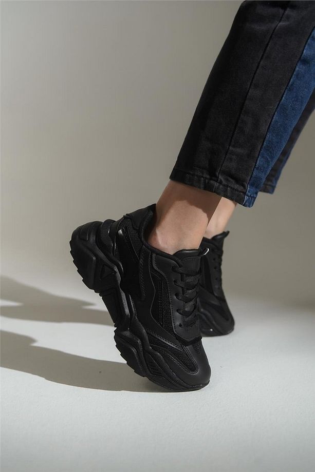 Yüksek Tabanlı Bağcıklı Kadın Spor Ayakkabı Sneaker - 3