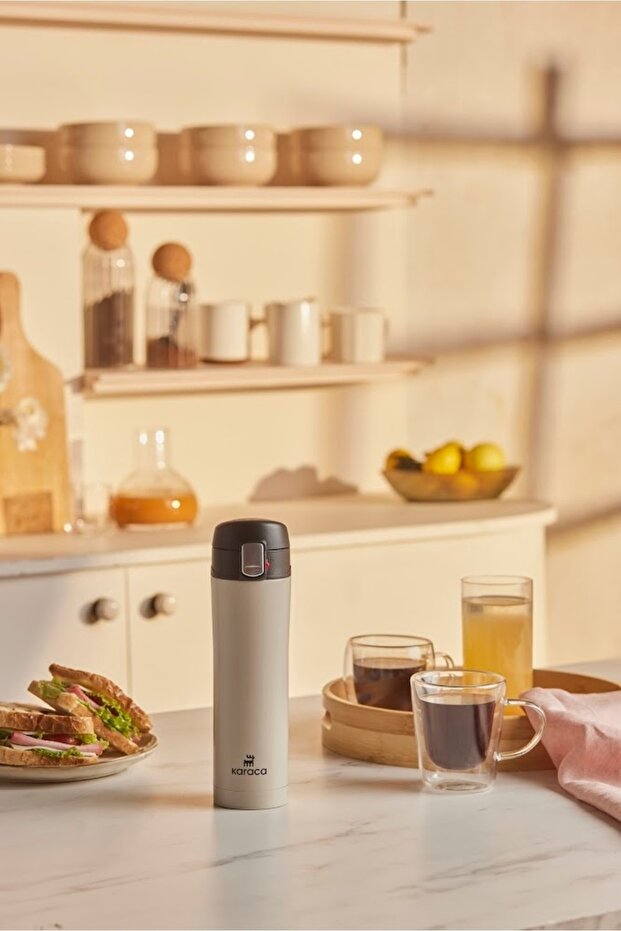 Pluton Çelik Sızdırmaz Termos 450 Ml Krem - 1