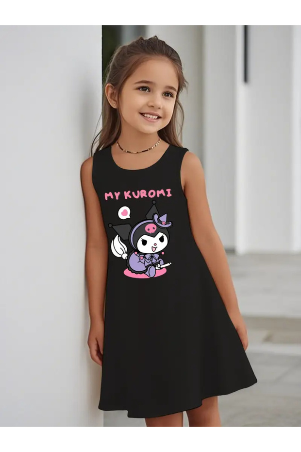 Girl's Sleeveless Kuromi Printed Short Dress