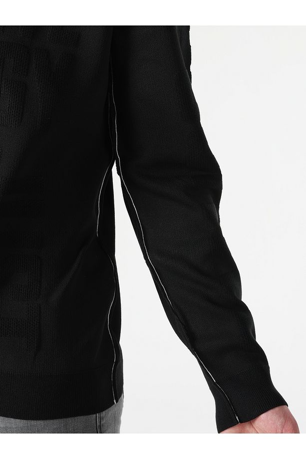 Regular Fit Yuvarlak Yaka Jakarlı Erkek Siyah Kazak - 6