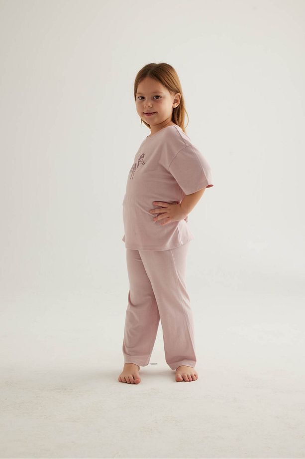 Kız Çocuk Viskon Kısa Kollu Uzun Pijama Takımı - 5