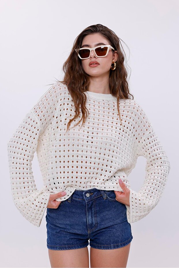 Ajurlu Triko Kadın Bluz - 2