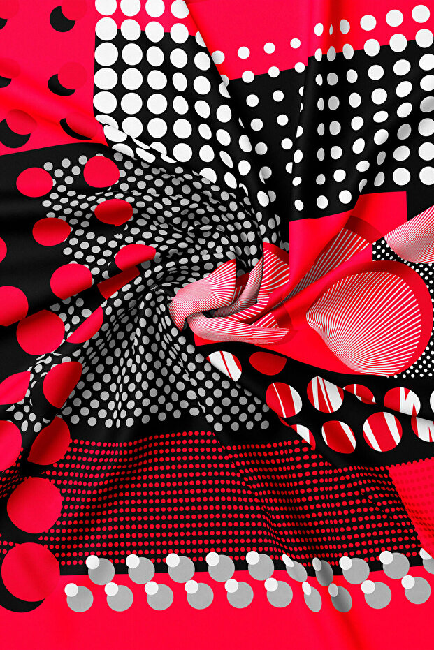 وشاح من نسيج التويل بنمط هندسي باللون الأحمر الفاتح - 2