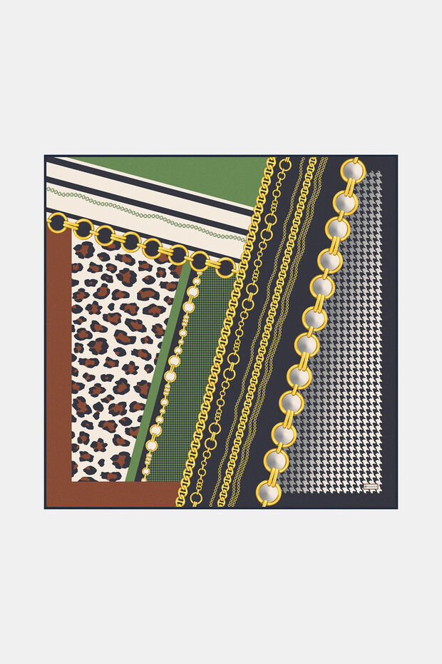 وشاح من نسيج التويل منقوش باللون الرمادي الداكن - 1