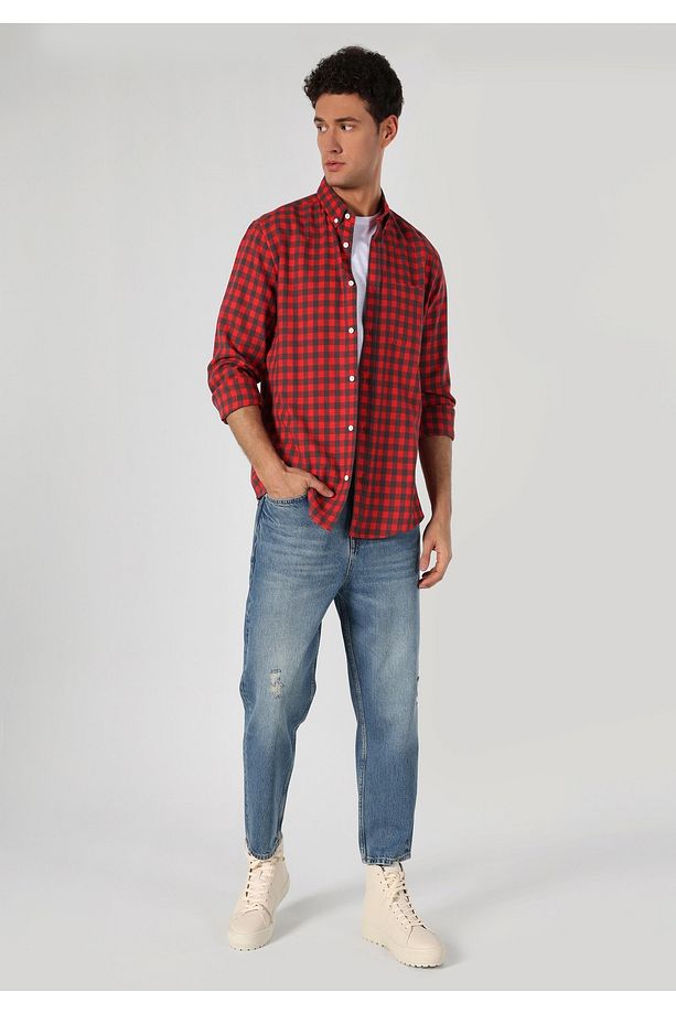 Loose Relaxed Fit Drop Crotch Kısa Paça Erkek Indigo Jean Pantolon - 4