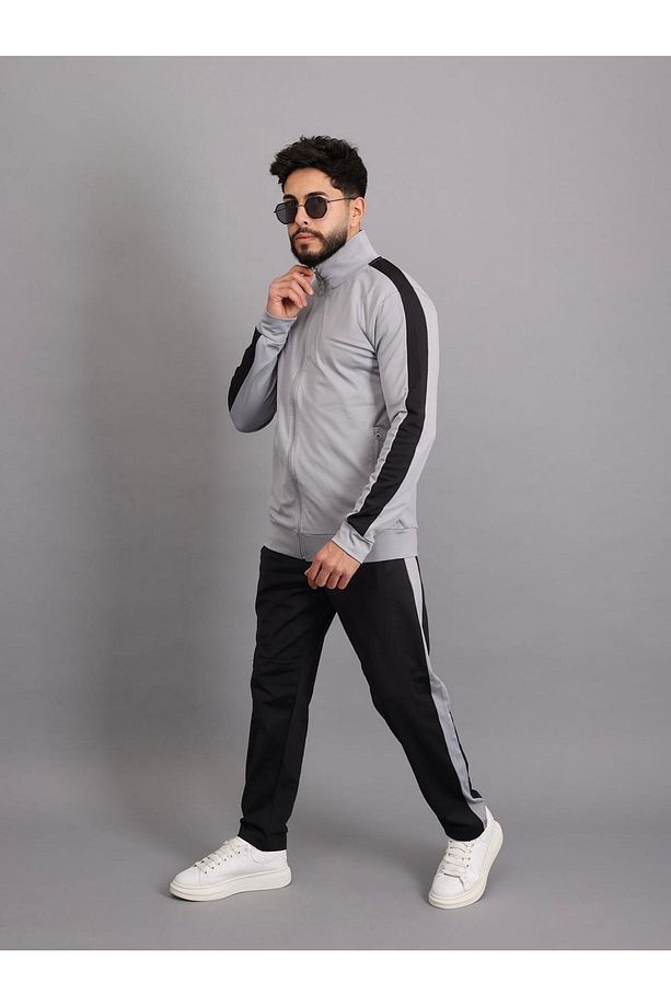 dalgıç kumaş polyester kol şeritli erkek eşofman takım - 1