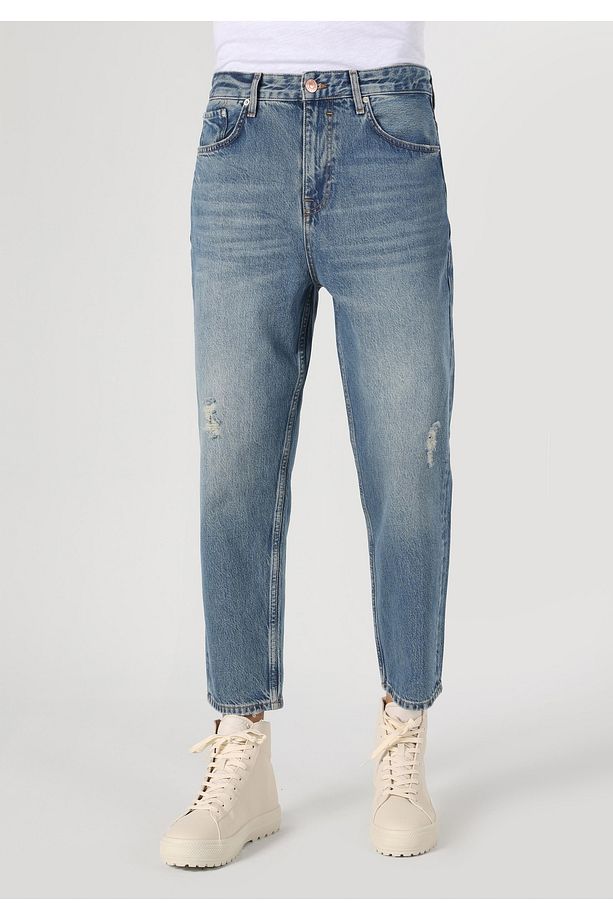 Loose Relaxed Fit Drop Crotch Kısa Paça Erkek Indigo Jean Pantolon - 5