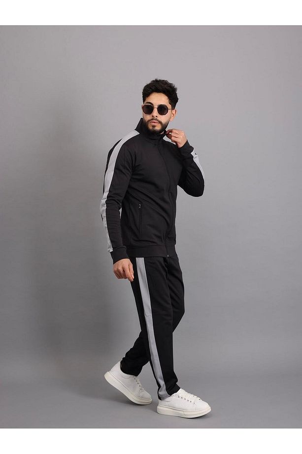 dalgıç kumaş polyester kol şeritli erkek eşofman takım - 1