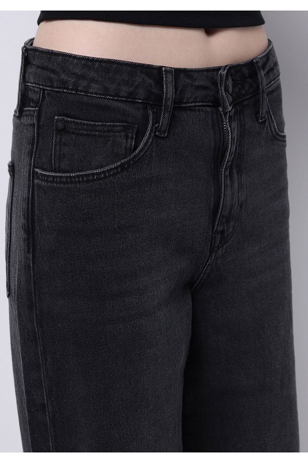 Regular Fit Yüksel Bel Geniş Paça Kadın İndigo Jean Pantolon - 4