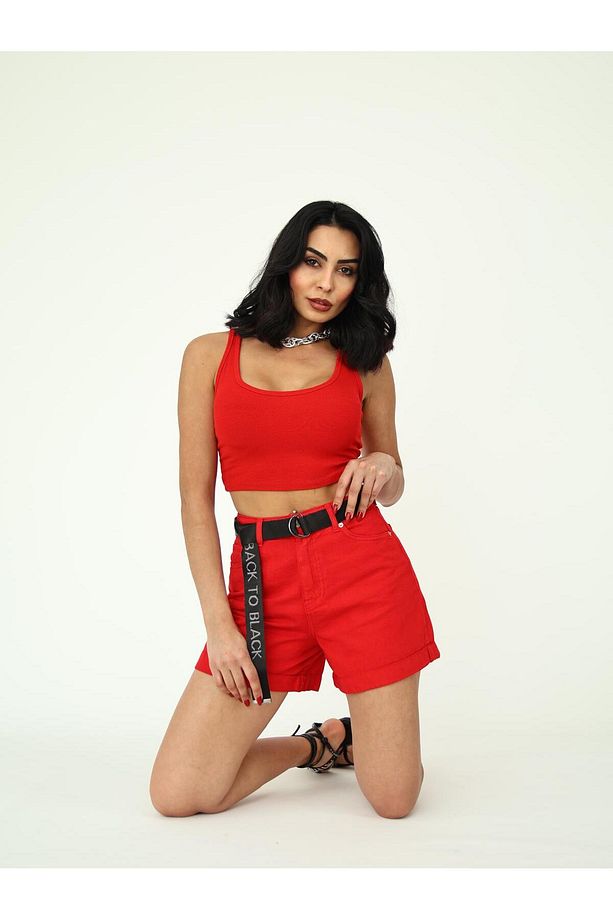 DUBLE PAÇA SİYAH KEMERLİ ŞORT - 1
