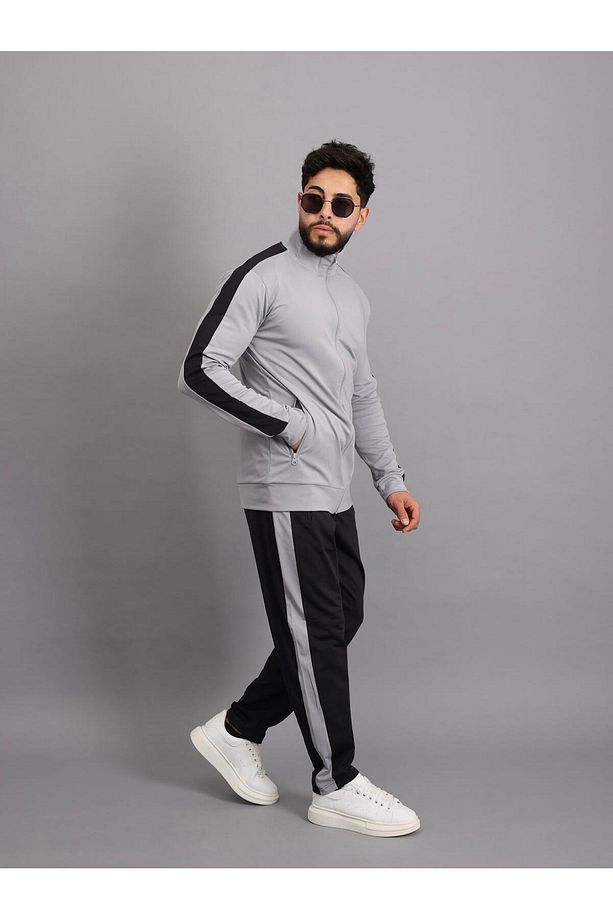 dalgıç kumaş polyester kol şeritli erkek eşofman takım - 3