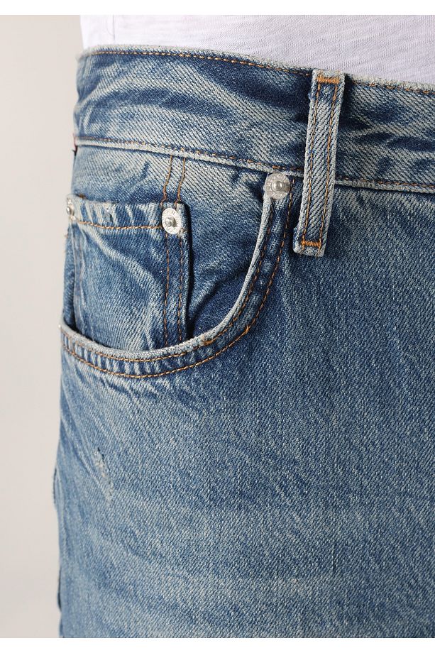 Loose Relaxed Fit Drop Crotch Kısa Paça Erkek Indigo Jean Pantolon - 7