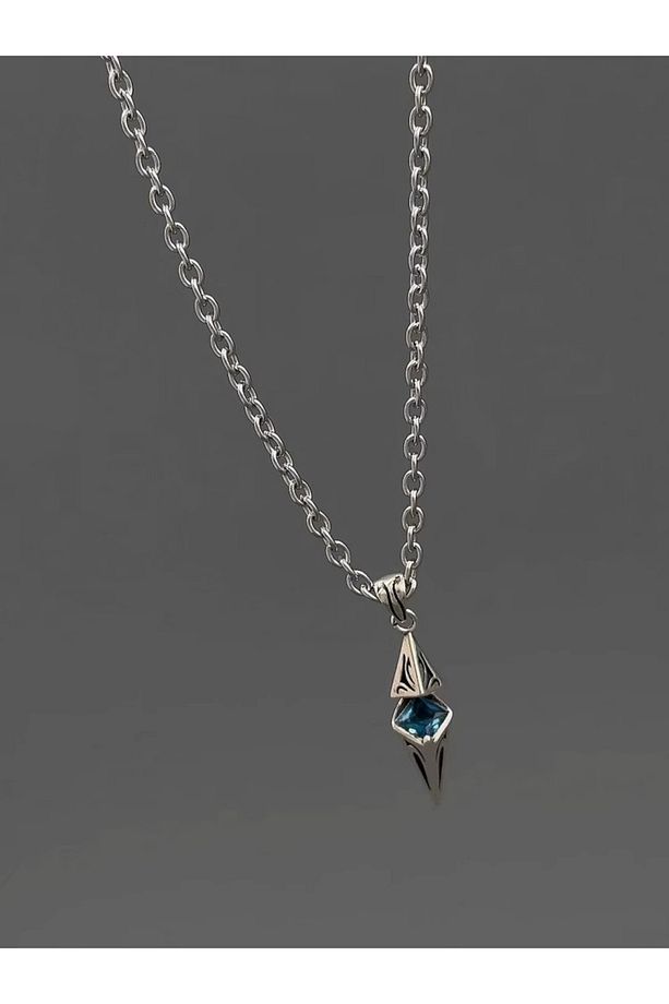 Simetrik Safir Taşlı Erkek Kolye - 5