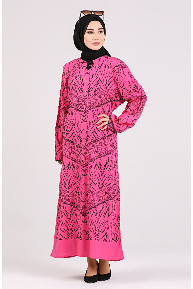 Şile Cloth Patterned Dress 4444-06 Fuchsia
